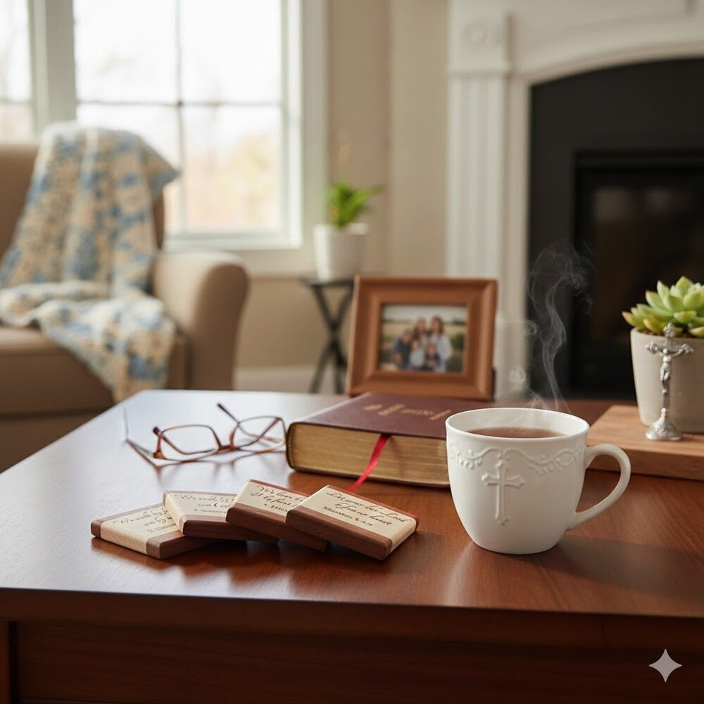 Rustic Bible Verse Wooden Coaster Set | Christian Home Decor & Gift